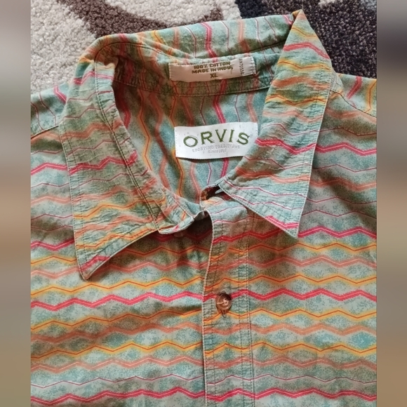 ORVIS Men’s Button Front Sz XL 100% Cotton Aztec Print Outdoors Shirt Zig Zag - Picture 3 of 6